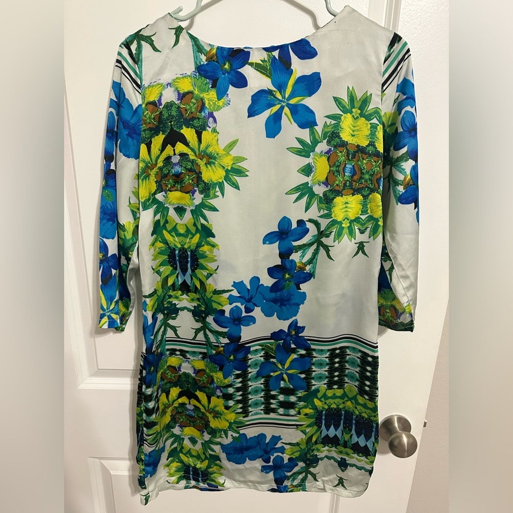 Rare London Floral Print Dress with Blue and Yellow Accents
